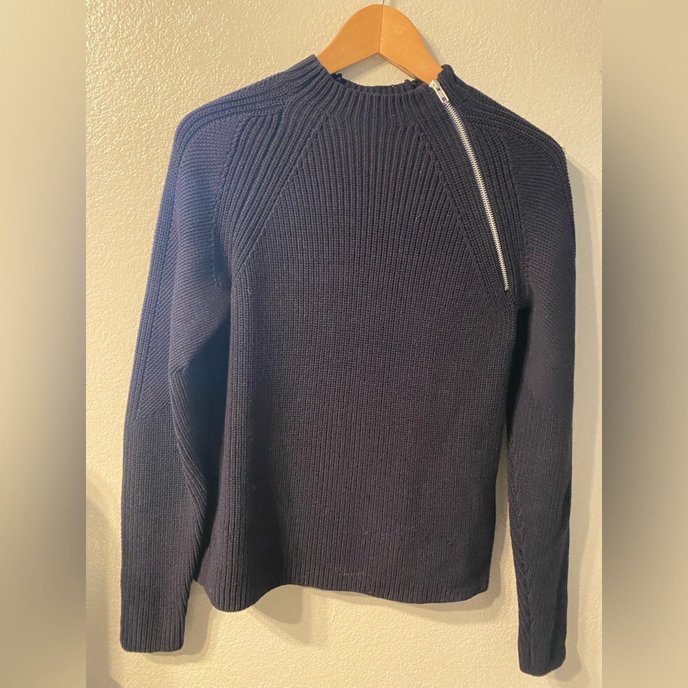 Everlane Navy Blue Zippered Neck Ribbed Knit Sweater Size Small